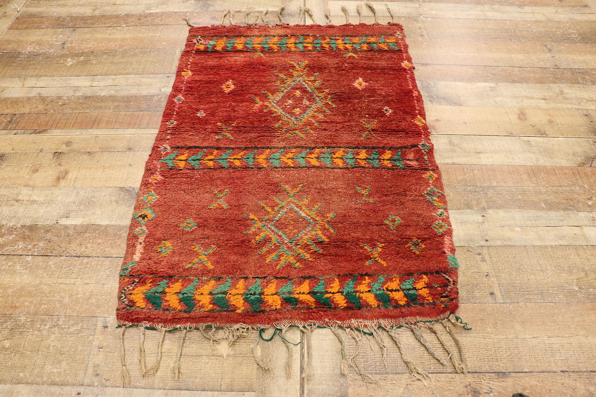 Wool Vintage Red Boujad Moroccan Rug, Tribal Enchantment Meets Southwest Boho Chic For Sale