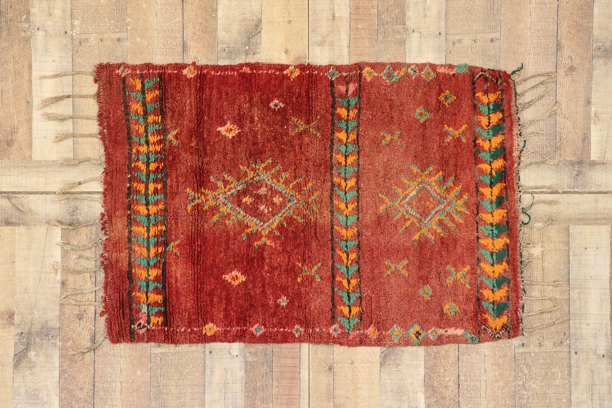 Vintage Red Boujad Moroccan Rug, Tribal Enchantment Meets Southwest Boho Chic For Sale 1