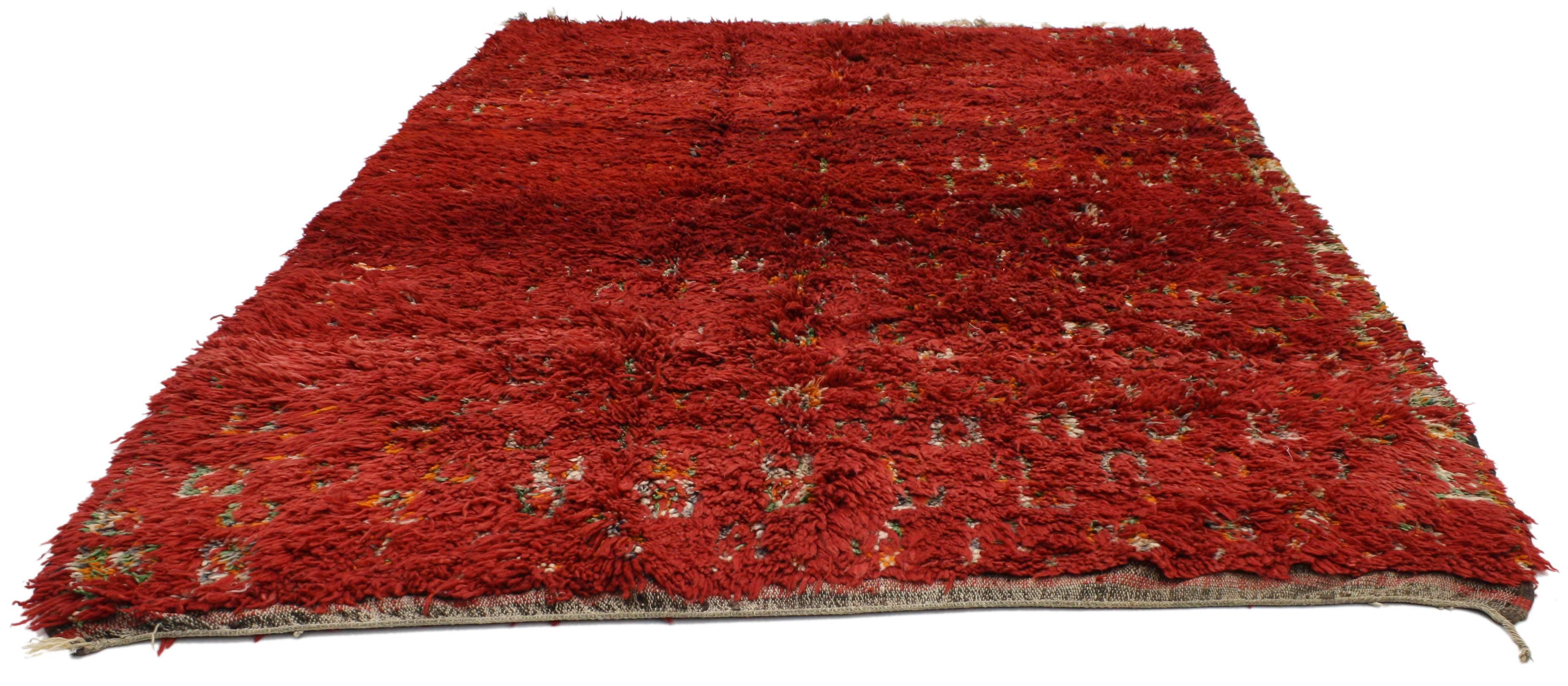 20th Century Vintage Red Moroccan Rug with Expressionist Style Inspired by Robert Delaunay For Sale