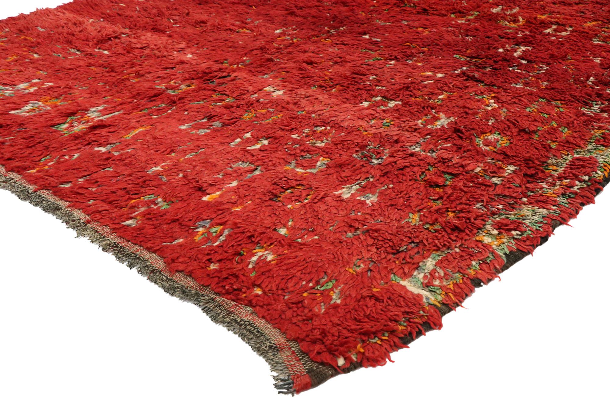 Hand-Knotted Vintage Red Moroccan Rug with Expressionist Style Inspired by Robert Delaunay For Sale