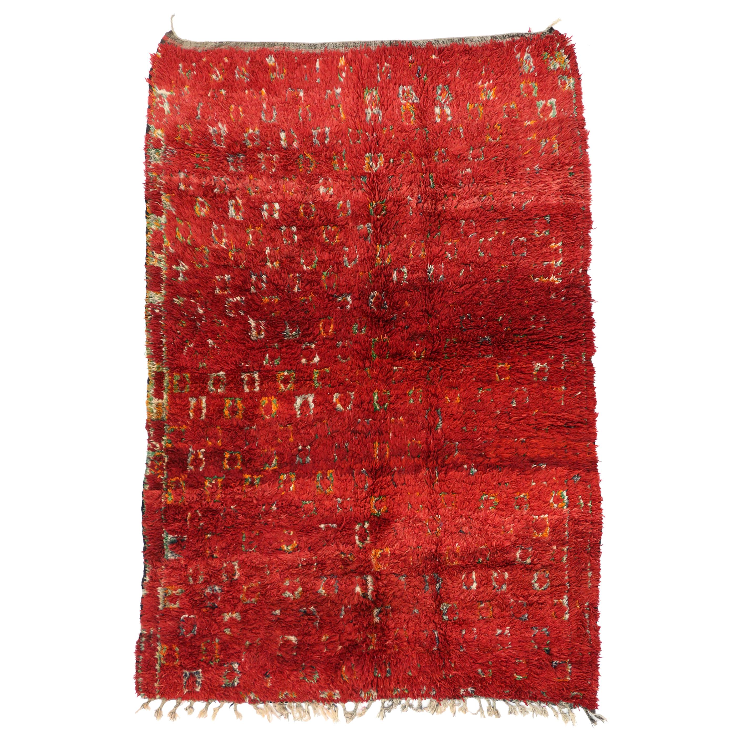 Vintage Red Moroccan Rug with Expressionist Style Inspired by Robert Delaunay