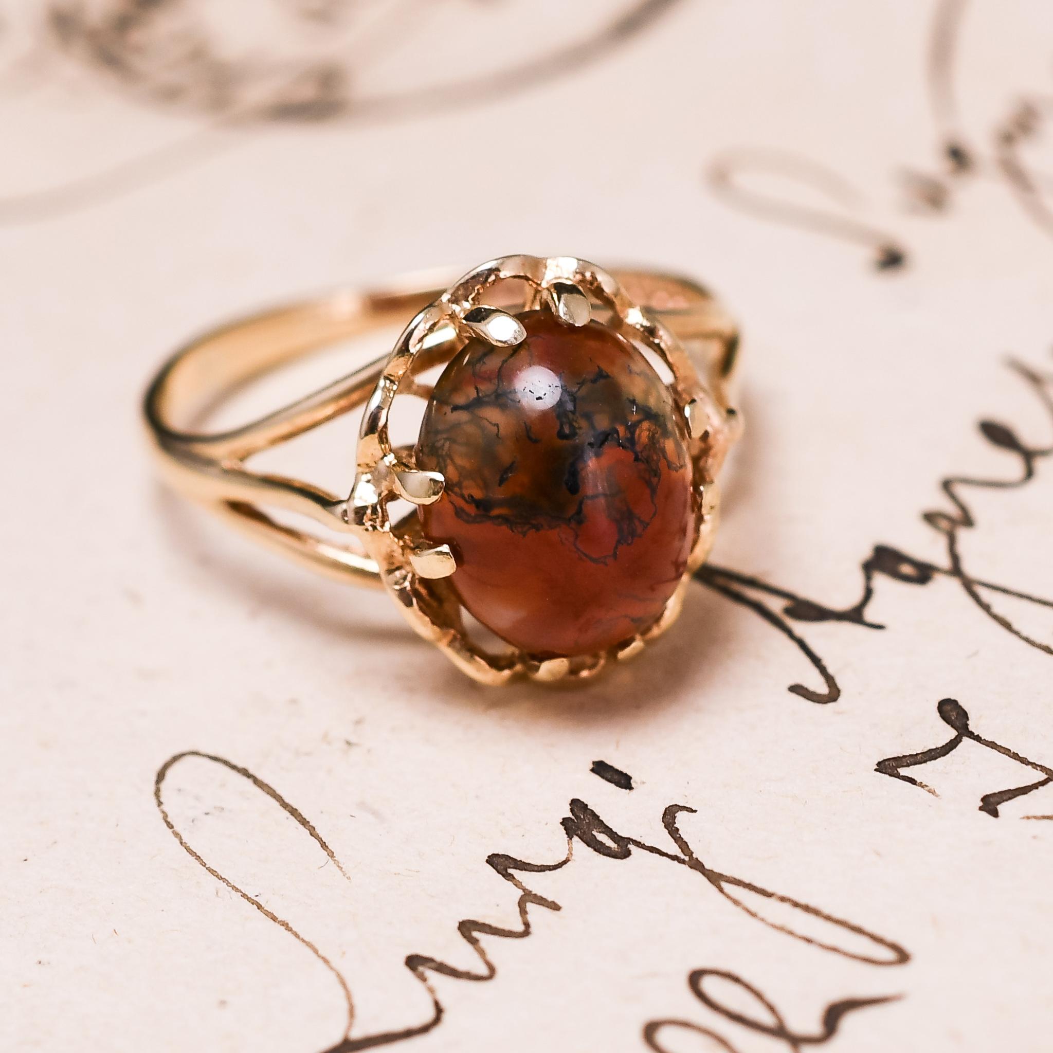 Women's Vintage Red Moss Agate Ring