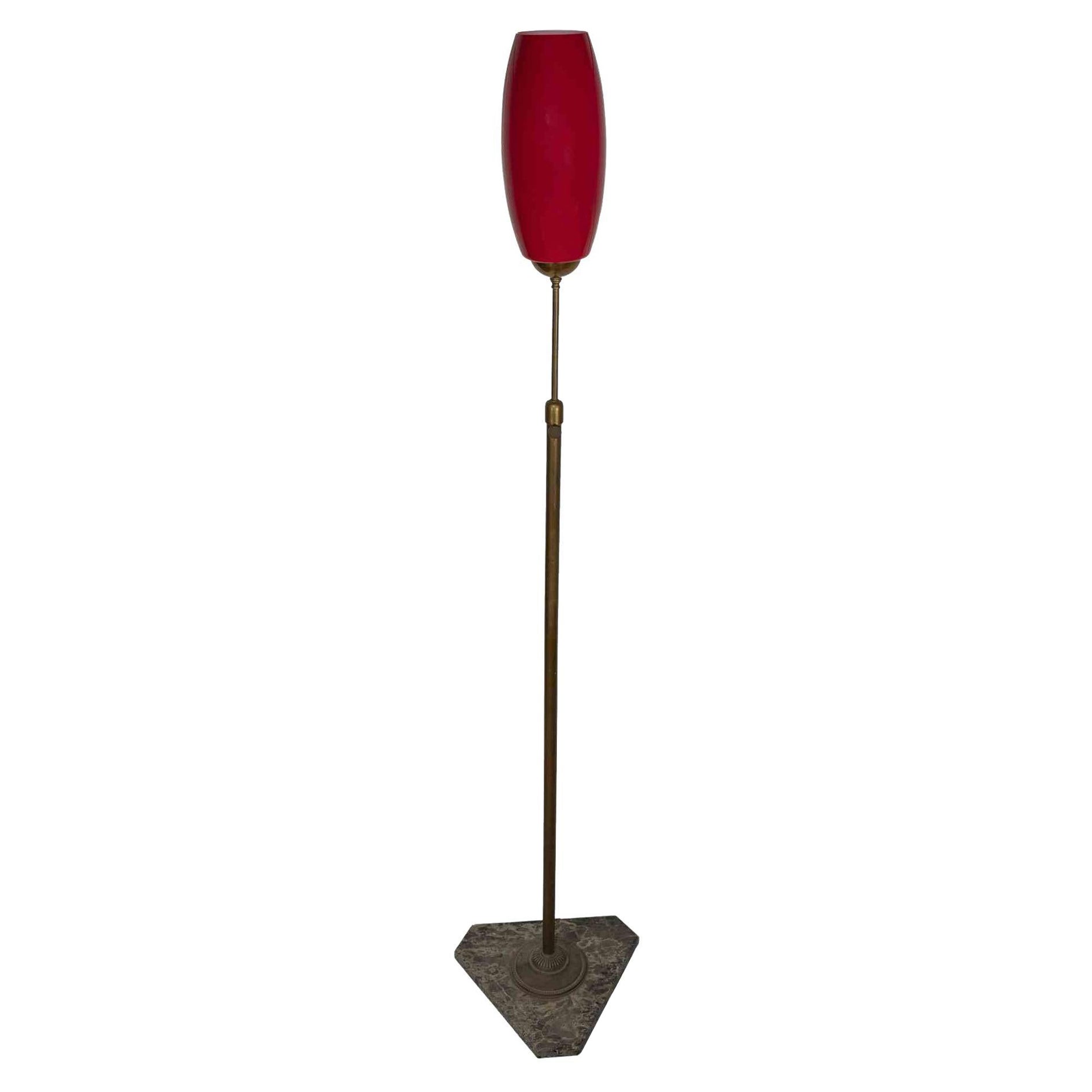 Lampada da terra vintage in vetro di Murano rosso, attribuita a Vistosi, anni '60