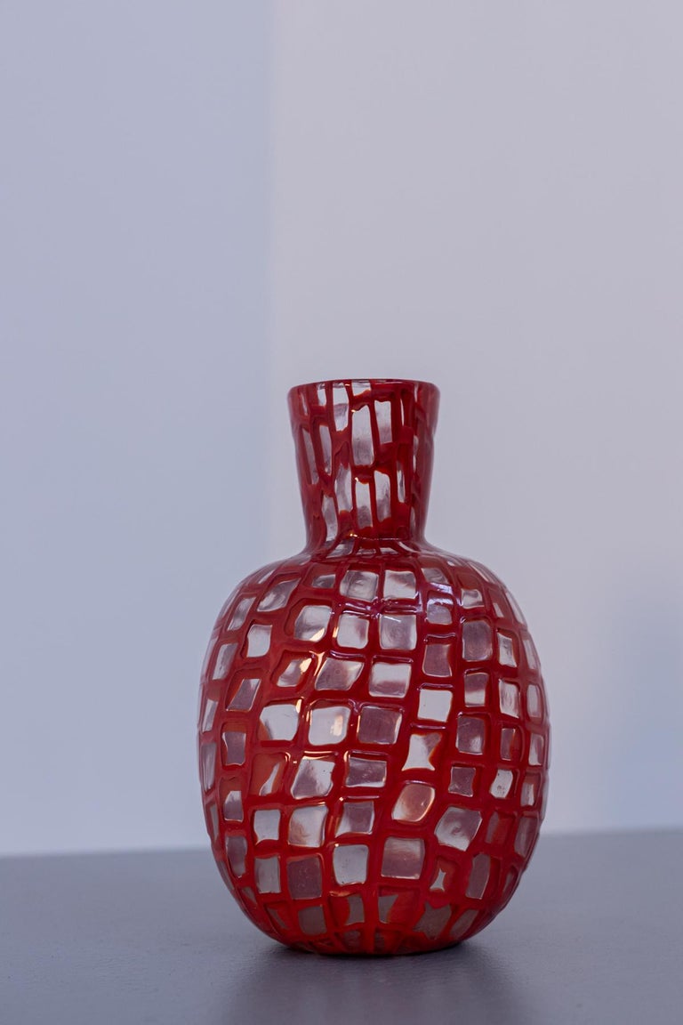 Mid-Century Modern Vintage Red Murano Glass Vase by Tobia Scarpa for Venini, 1960 For Sale
