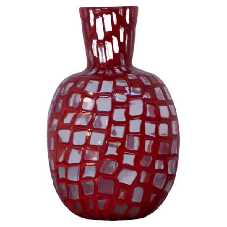 Vintage Red Murano Glass Vase by Tobia Scarpa for Venini, 1960 For Sale