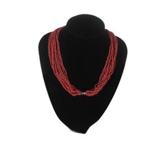 Vintage Red Natural Coral Multi Strand Bead Necklace