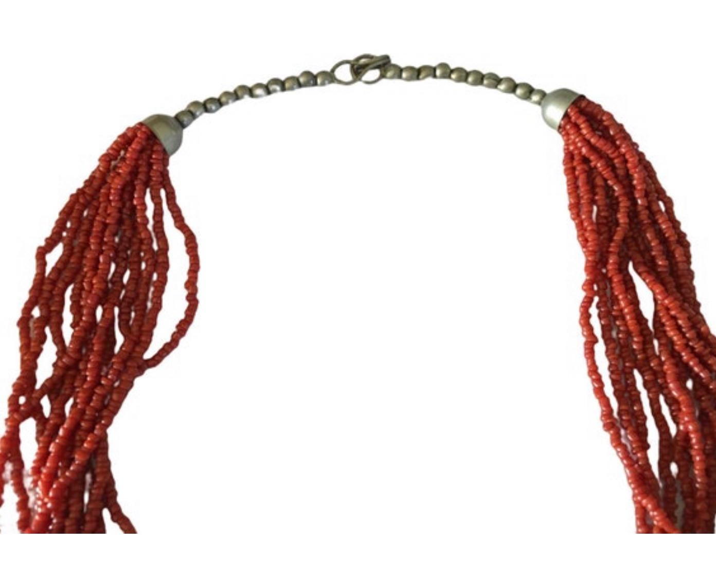 Art Deco Vintage Red Natural Coral Multi Strand Bead Necklace For Sale