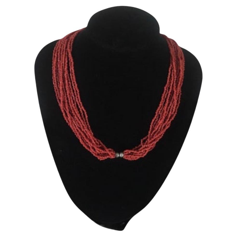 Vintage Red Natural Coral Multi Strand Bead Necklace