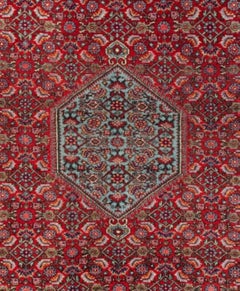 Vintage Red Navy Blue Tribal Geometric Persian Bijar Small Rug
