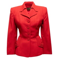 Vintage Red Norma Kamali 1980s Silk Blazer Size US XS