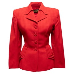 Vintage rosso Norma Kamali anni '80, blazer in seta taglia US XS