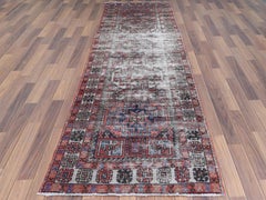 Vintage Red Northwest Zoroastrian Distressed Pure Wool Hand Knotted Oriental Rug