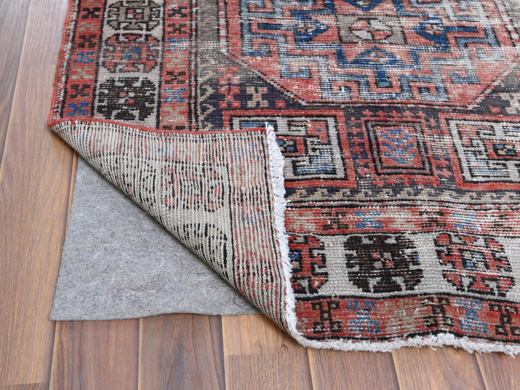 Medieval Vintage Red Northwest Persian Distressed Pure Wool Hand Knotted Oriental Rug For Sale