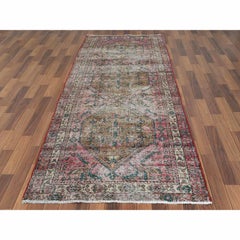 Vintage Red Northwest Zoroastrian Hand Knotted Worn Wool Runner Rug 3'10"x10'3"
