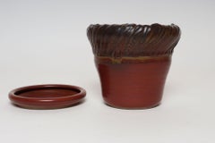 Vintage Red, Ochre and Slate Studio Ceramic Planter with Plate by Deanna Nichols