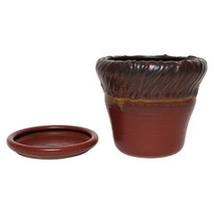 Vintage Red, Ochre and Slate Studio Ceramic Planter with Plate by Deanna Nichols