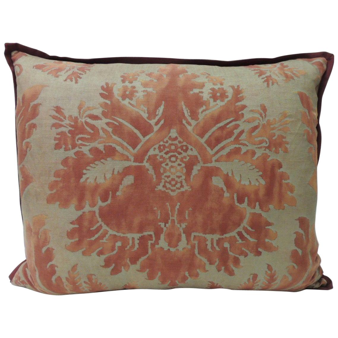 Red on Silvery Gold Fortuny "Glicine" Decorative Bolster Pillow
