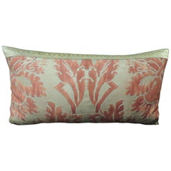 Vintage Red on Silvery Gold Fortuny "Glicine" Decorative Pillow w. Antique Trim