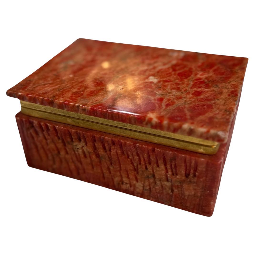 Vintage Red Onyx Stone Jewelry or Trinket Box