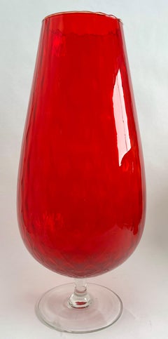Vintage Red Opalescent Italian Opaline Vase on Foot from Florence, 1960s