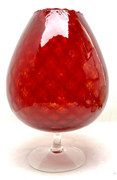 Vintage Red Opalescent Italian Opaline Vase on Foot from Florence, 1960s