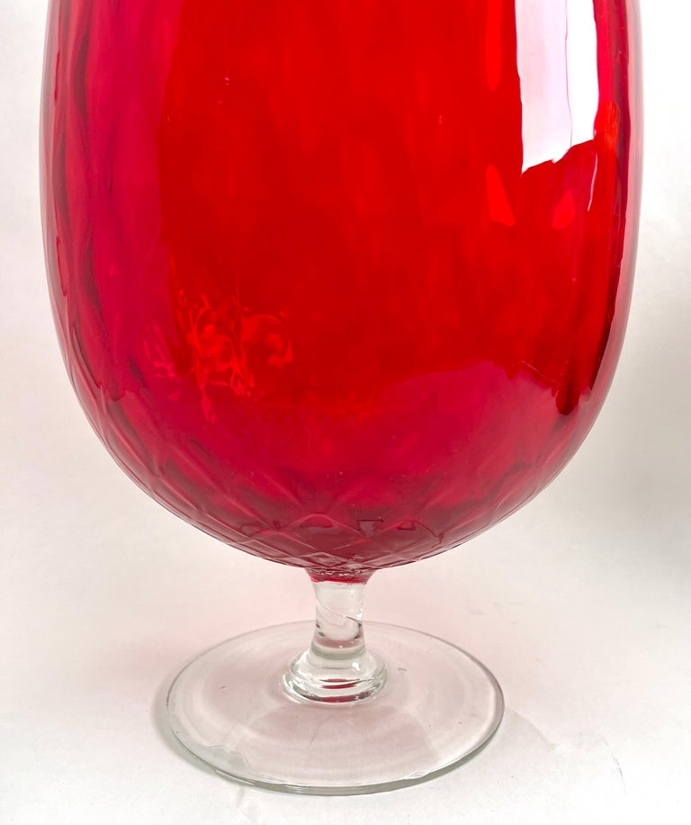 Vintage Red Opalescent Italian Opaline Vase on Foot from Florence