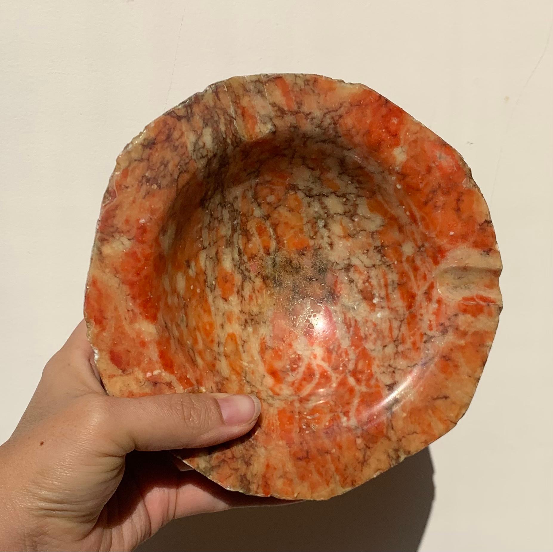 Vintage Red Orange Marble Raw Edge Ashtray, circa 1960s In Good Condition In View Park, CA