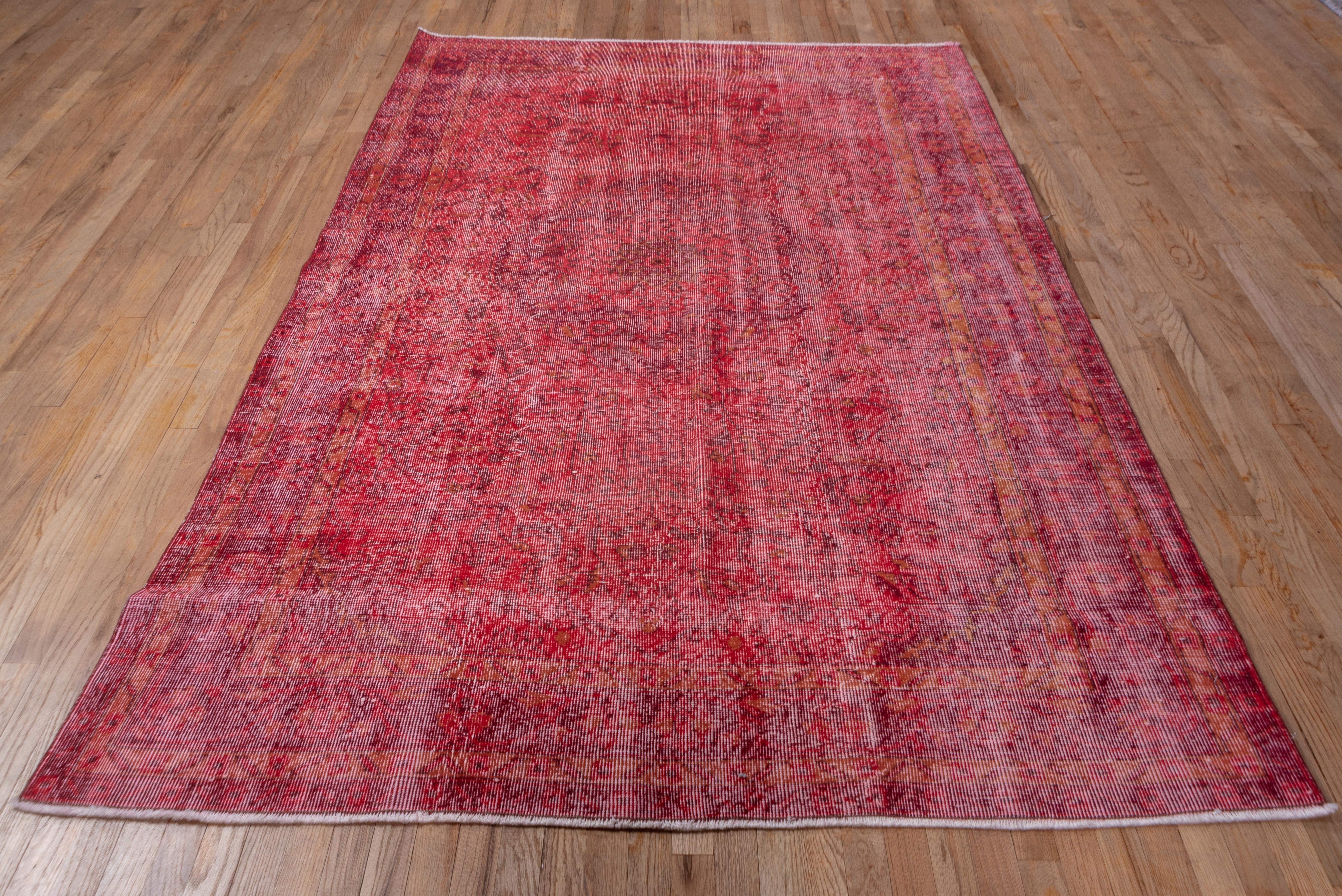 Mid-Century Modern Vintage Red Overdyed Wool Rug, Shabby Chic For Sale