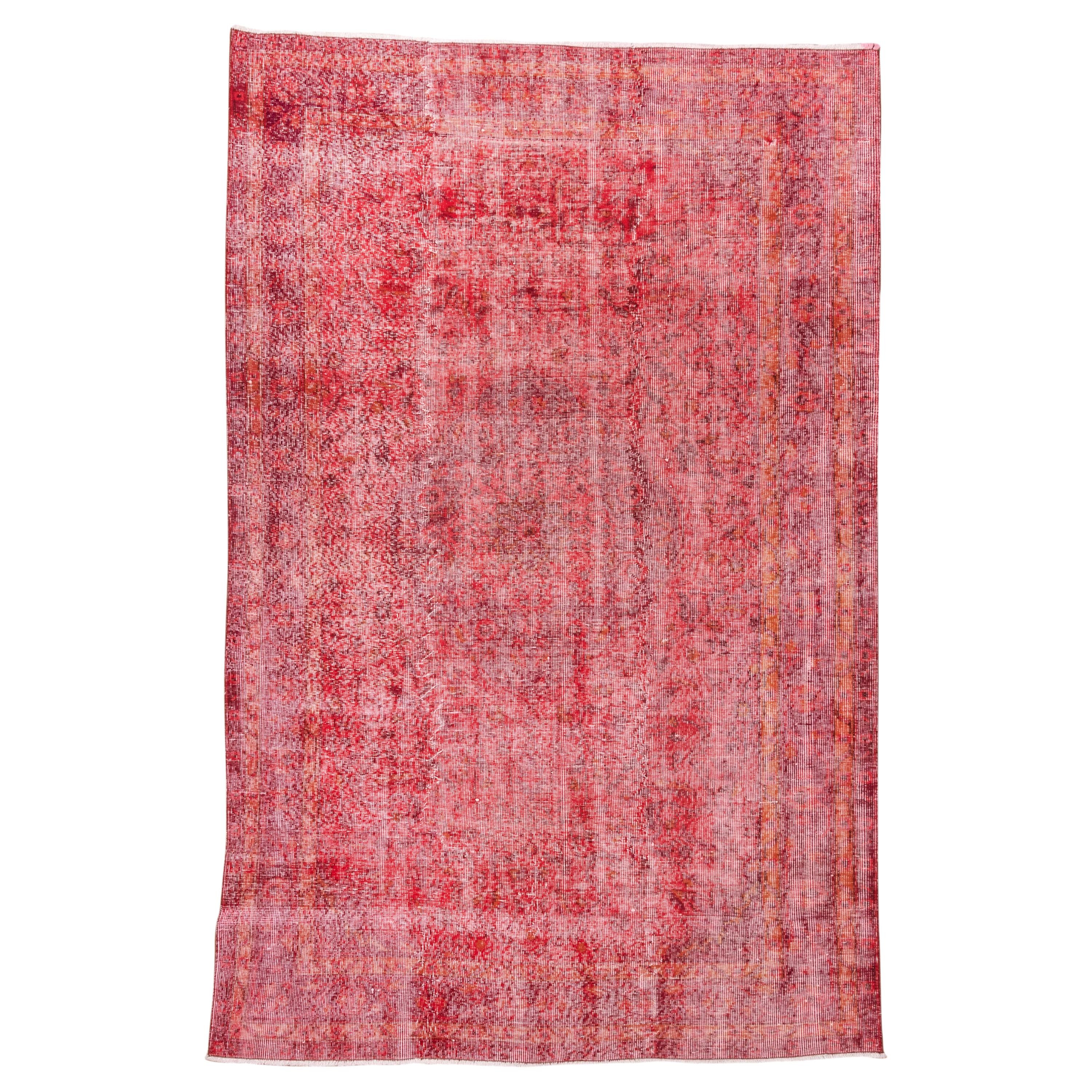 Vintage Red Overdyed Wool Rug, Shabby Chic For Sale