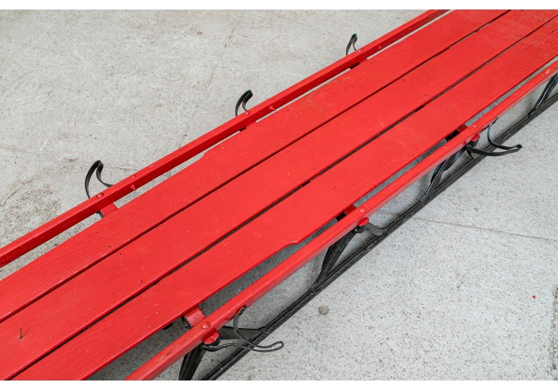 Vintage Red Paint Decorated Extra Long Sled Attributed To Flexible Flyer For Sale 4