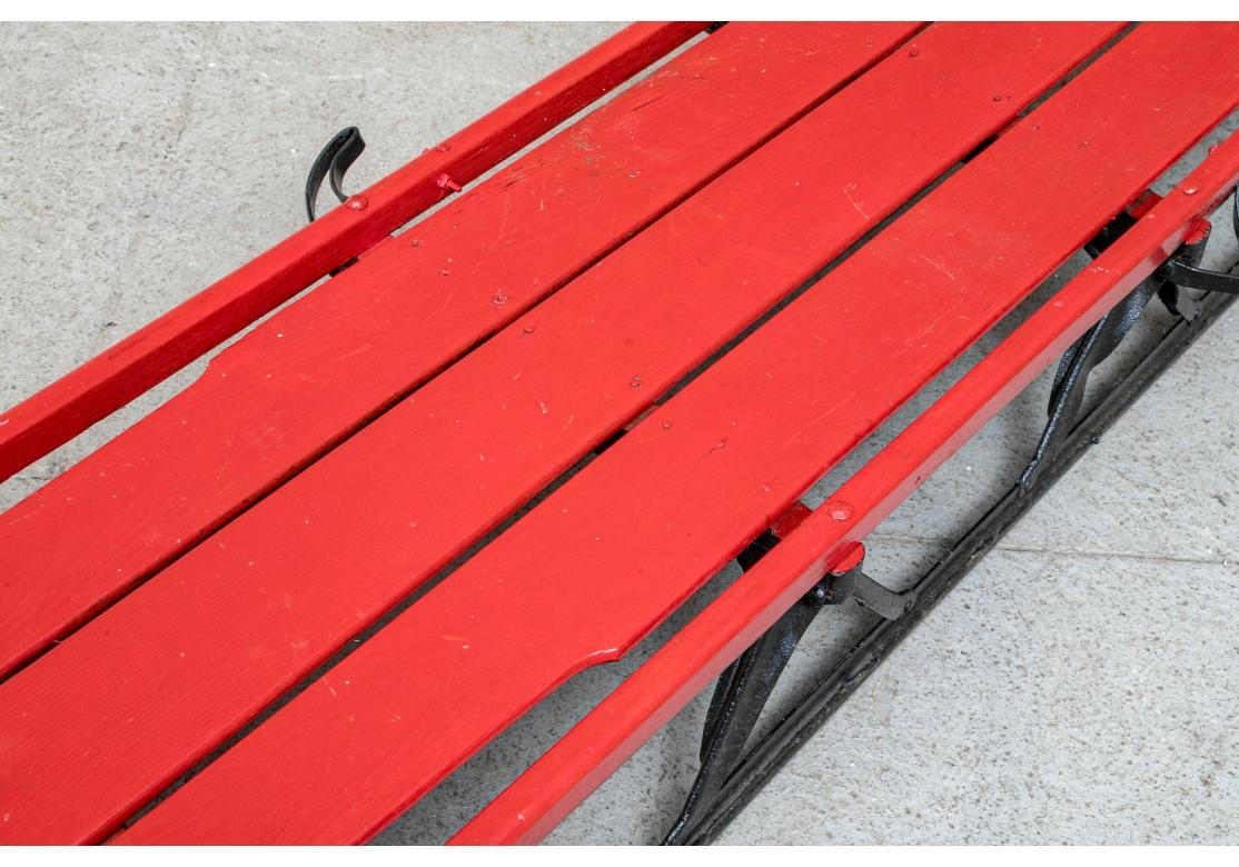 20th Century Vintage Red Paint Decorated Extra Long Sled Attributed To Flexible Flyer For Sale