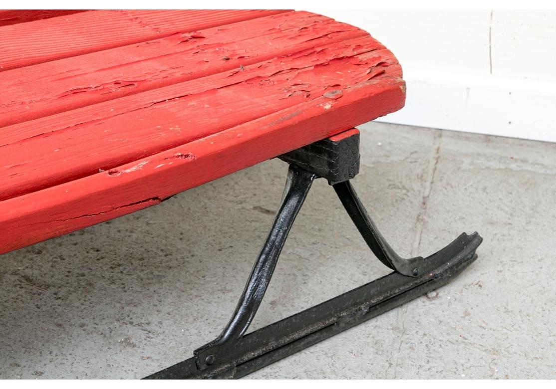 Steel Vintage Red Paint Decorated Extra Long Sled Attributed To Flexible Flyer For Sale
