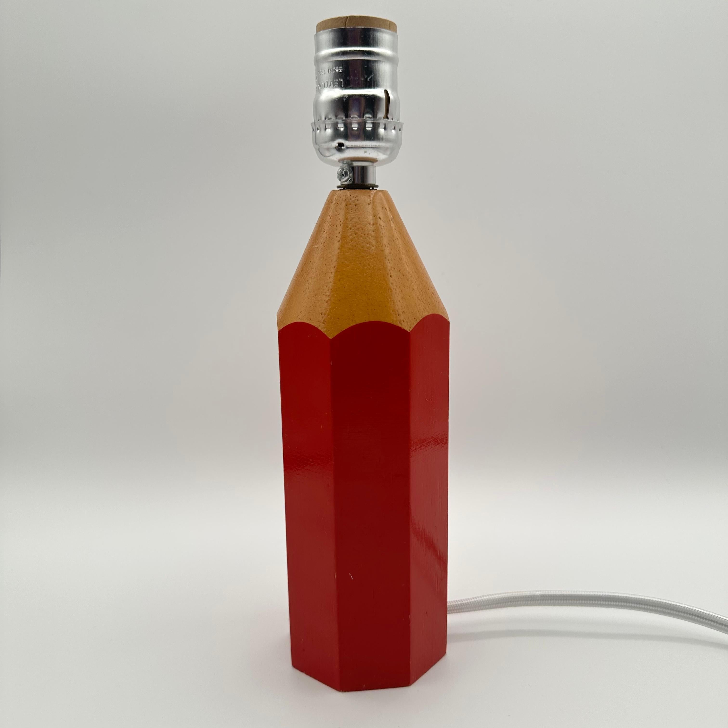 Painted Vintage Red Pencil Table Lamp Pop Art Style, 1980s For Sale