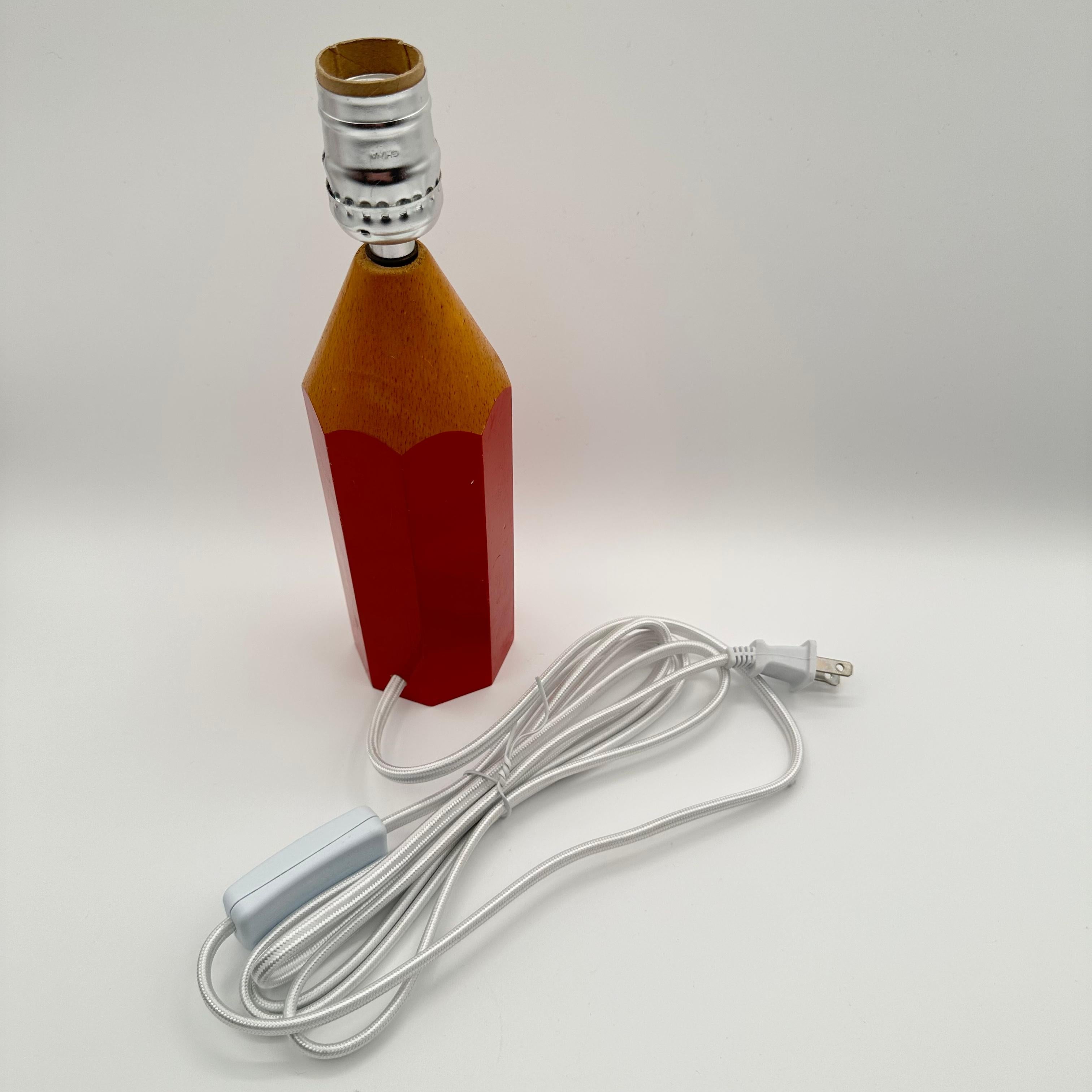 Wood Vintage Red Pencil Table Lamp Pop Art Style, 1980s For Sale