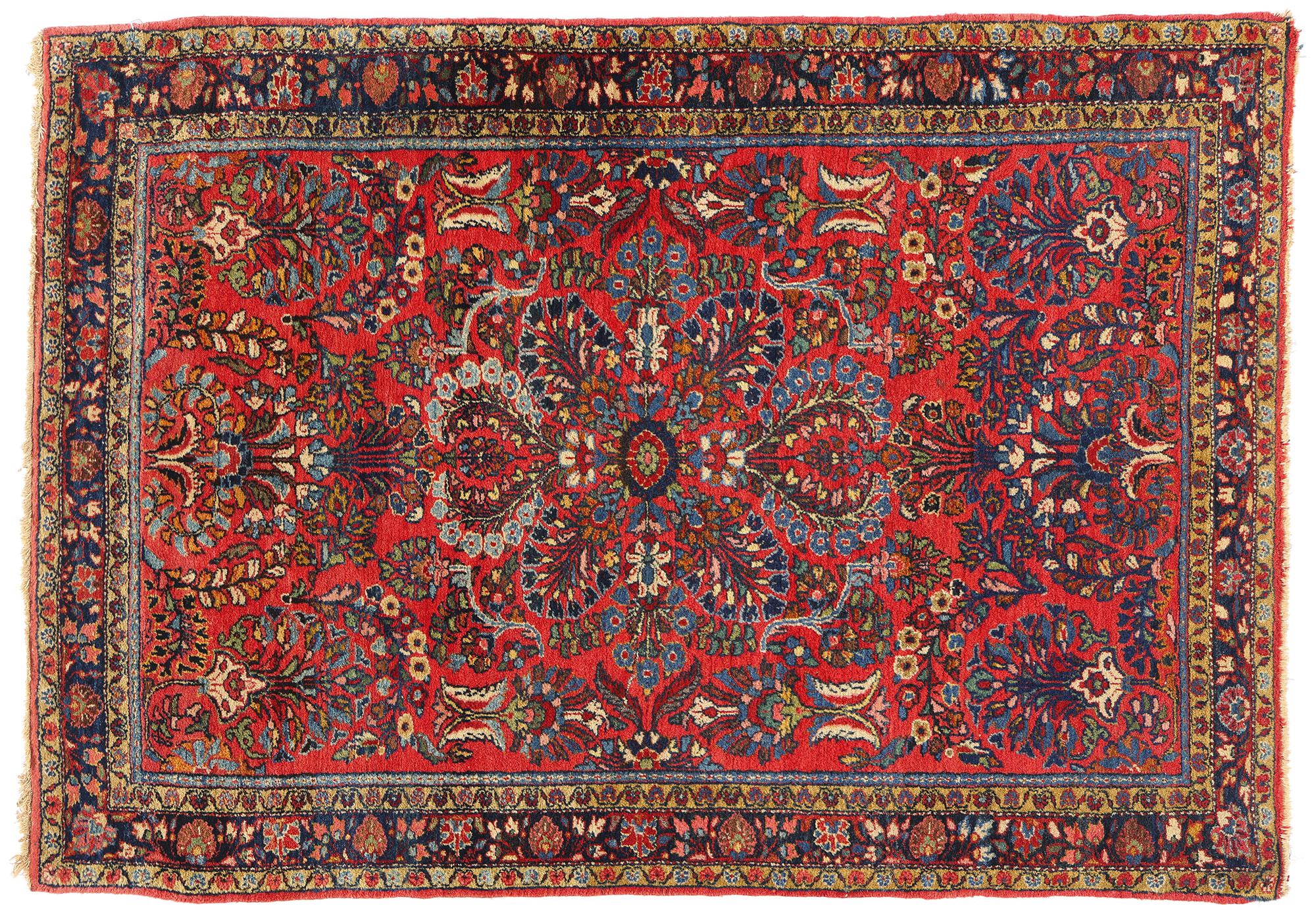Vintage Rot Persisch Floral Sarouk Teppich im Angebot 3