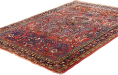 Vintage Red Persian Floral Sarouk Carpet