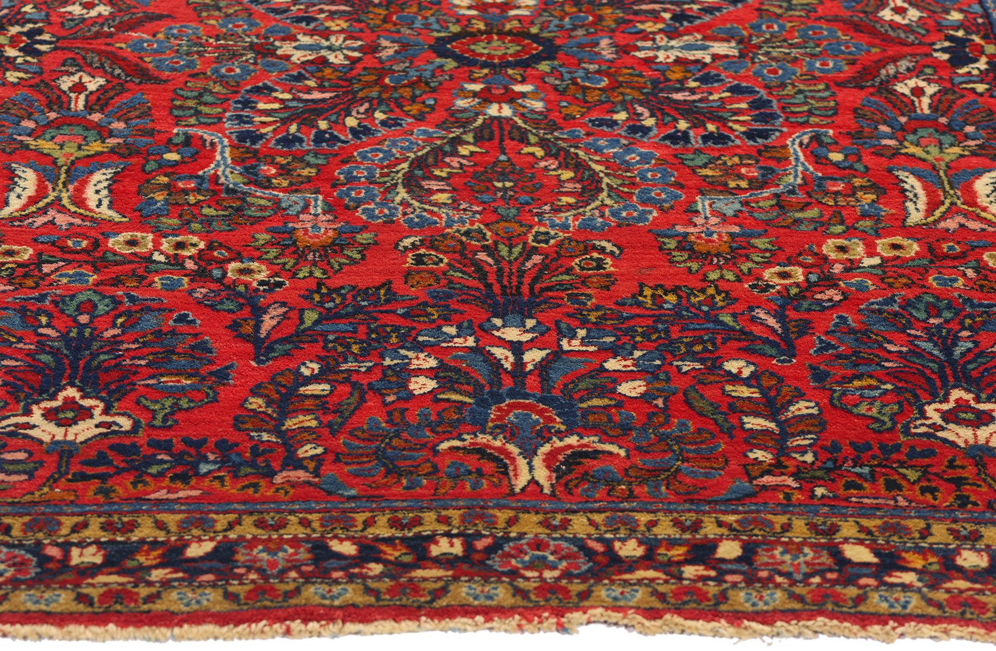 Vintage Rot Persisch Floral Sarouk Teppich (Handgeknüpft) im Angebot
