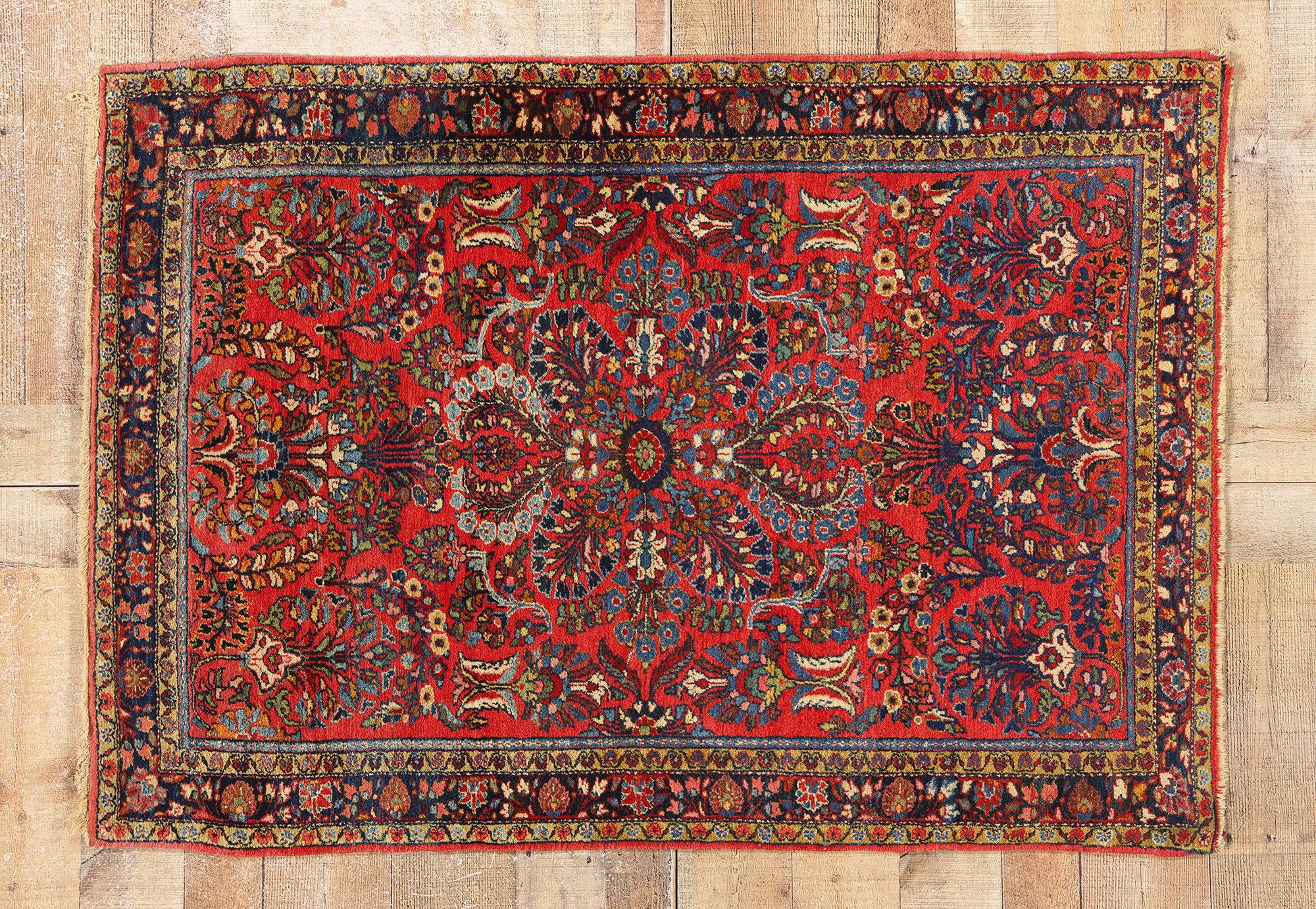 Vintage Rot Persisch Floral Sarouk Teppich im Angebot 2