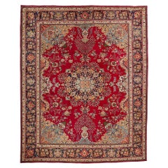 Vintage Red Persian Floral Vase Tabriz Carpet