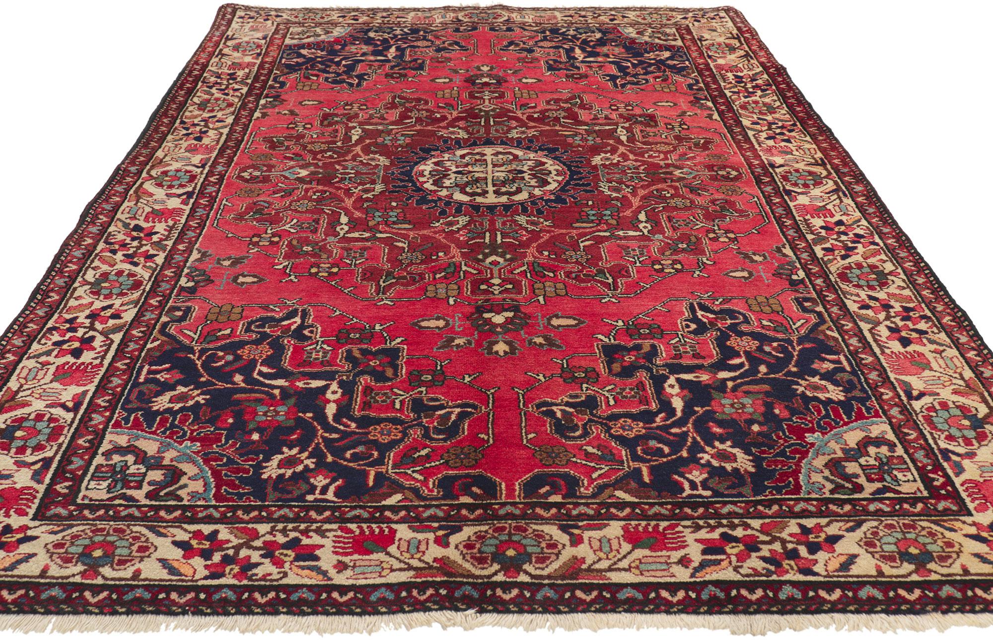 Modern Vintage Red Persian Hamadan Rug with Traditional Style For Sale