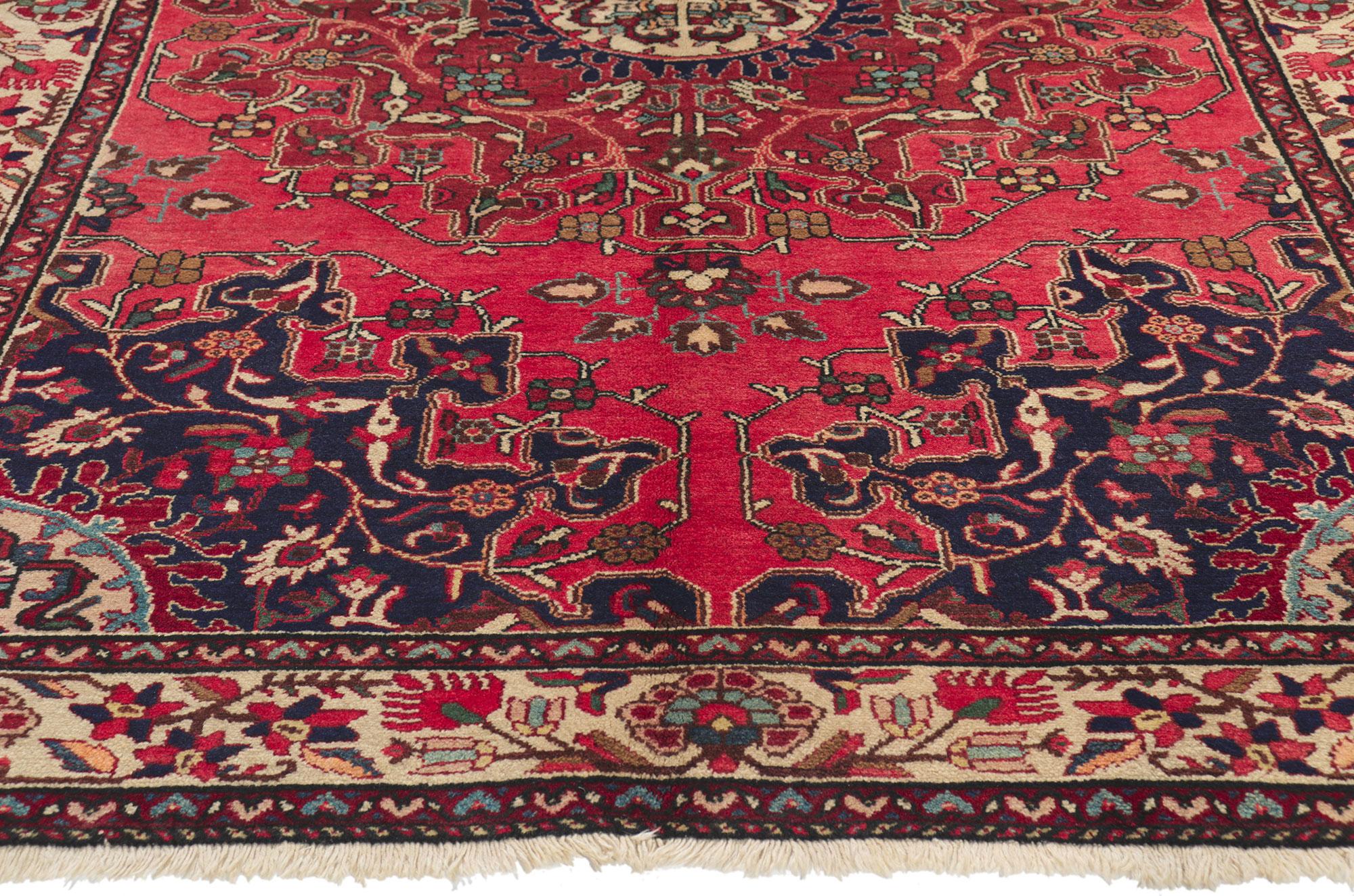 Hand-Knotted Vintage Red Persian Hamadan Rug with Traditional Style For Sale