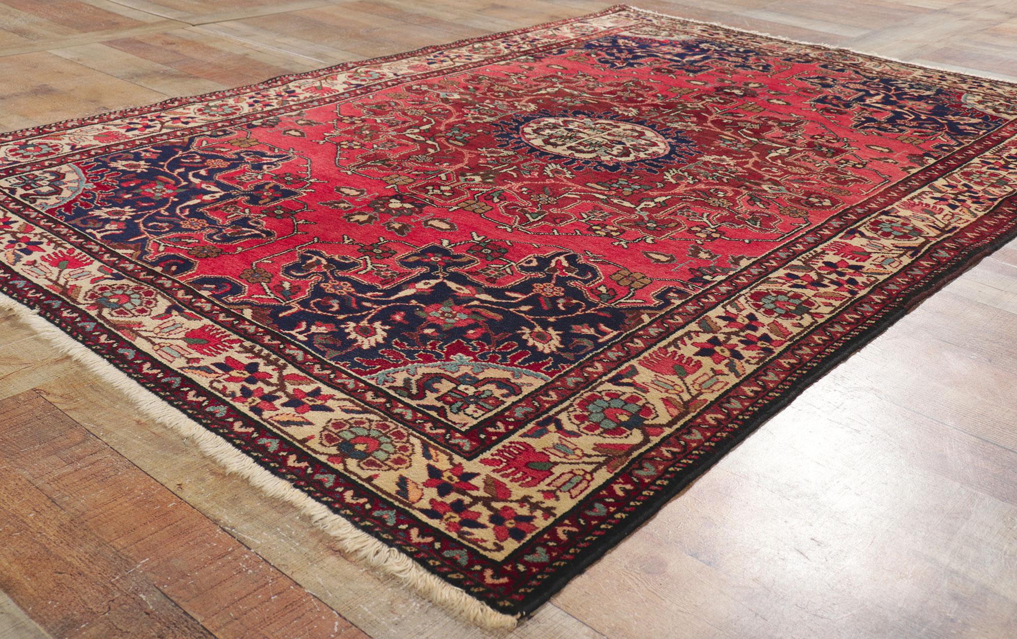 Wool Vintage Red Persian Hamadan Rug with Traditional Style For Sale