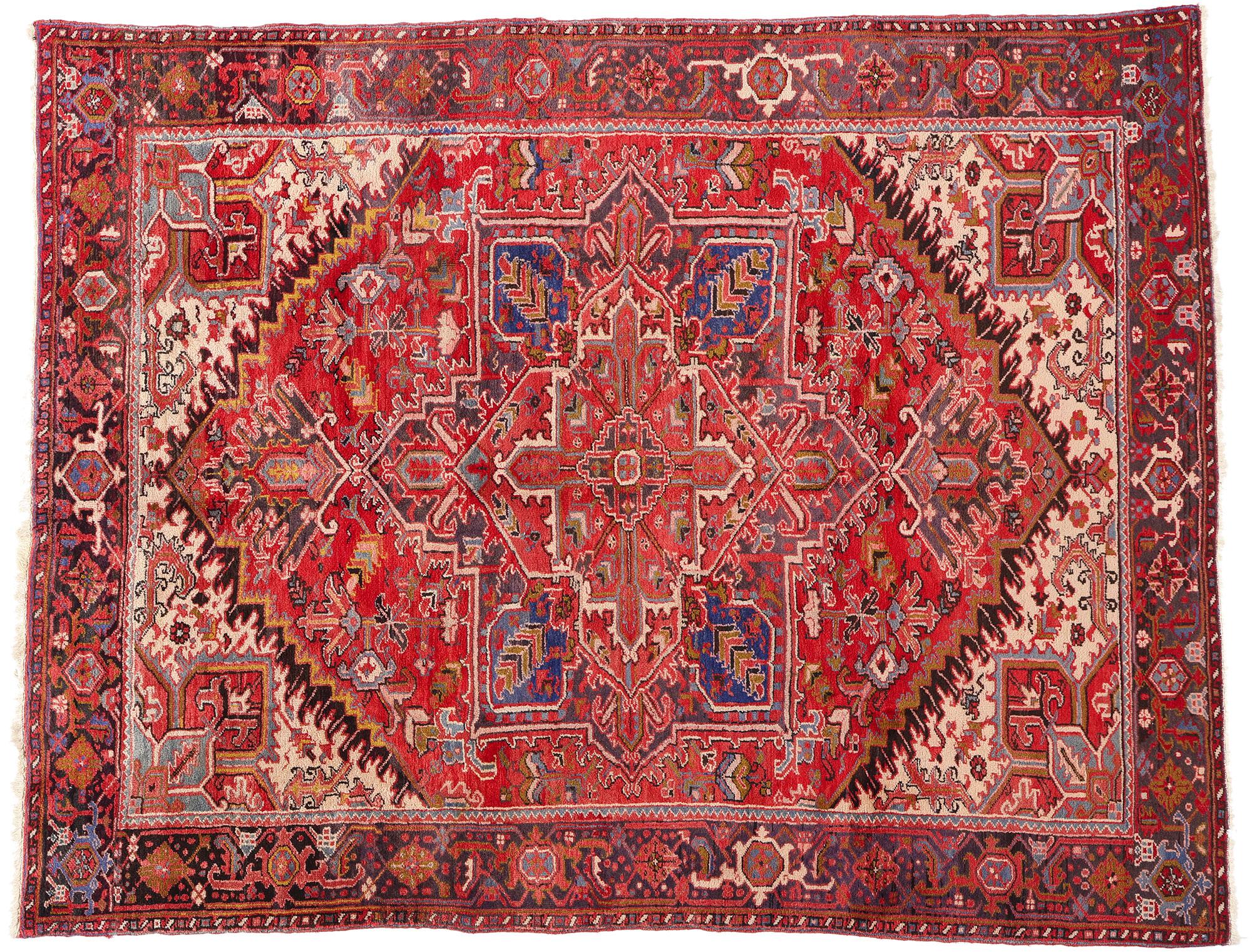Roter persischer Heriz-Teppich im Vintage-Stil, 07'11 x 10'00 im Angebot 2