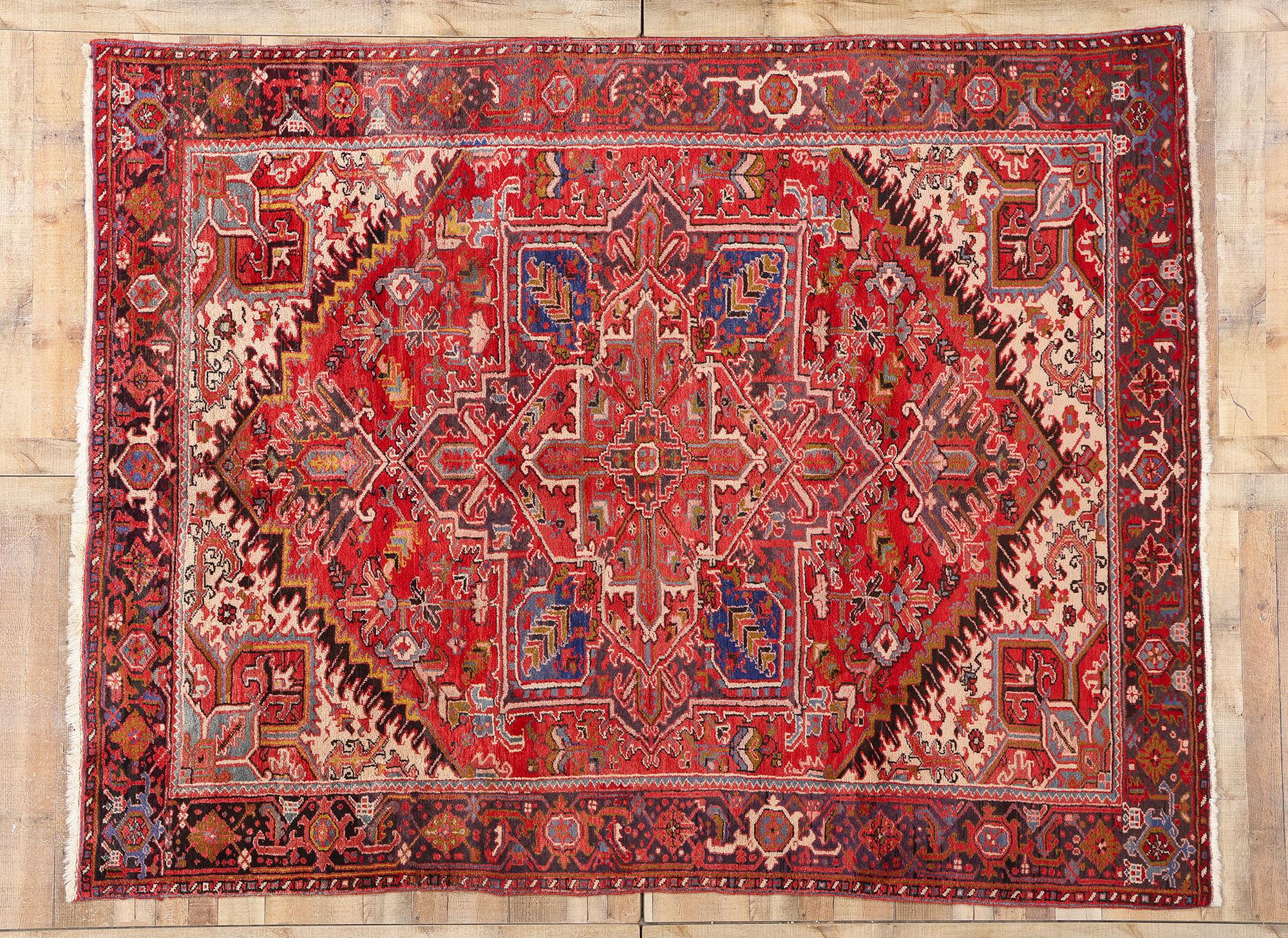Roter persischer Heriz-Teppich im Vintage-Stil, 07'11 x 10'00 im Angebot 1
