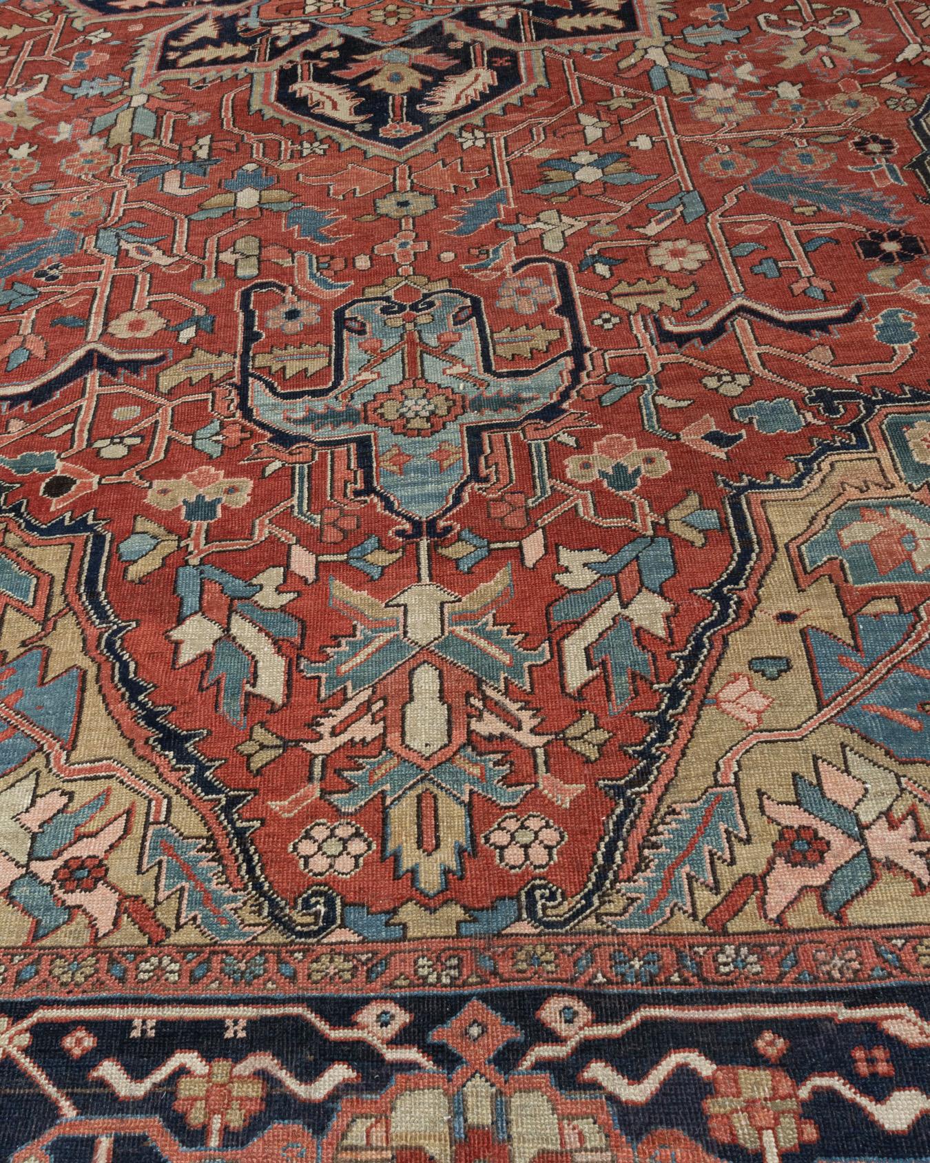 Vintage Rot Persisch Heriz Serapi Teppich 11'4 x 18'5 im Angebot 7