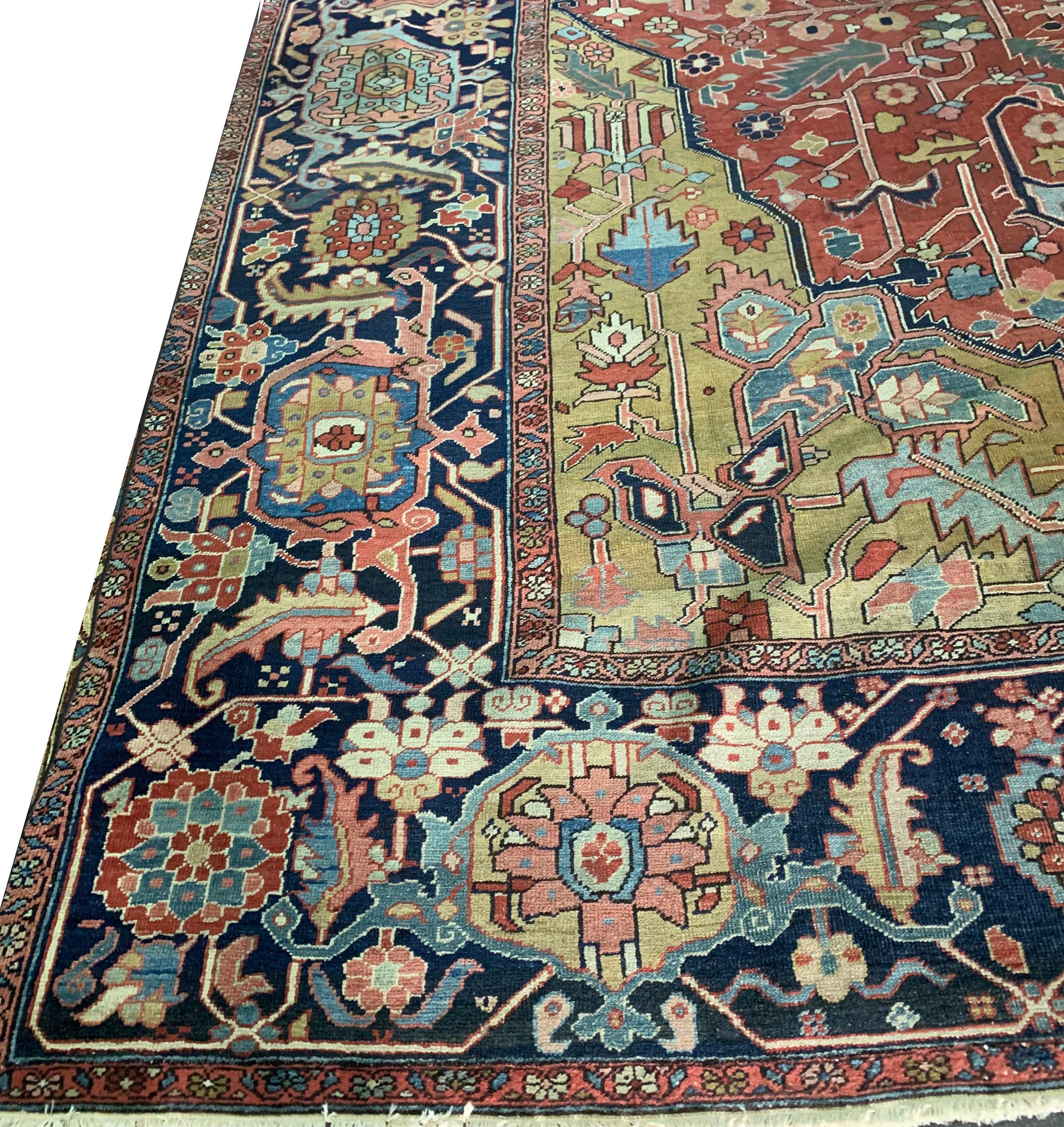 Vintage Rot Persisch Heriz Serapi Teppich 11'4 x 18'5 im Angebot 3