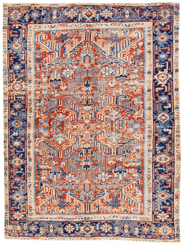Vintage Red Persian Heriz Wool Rug With Allover Design For Sale at 1stDibs