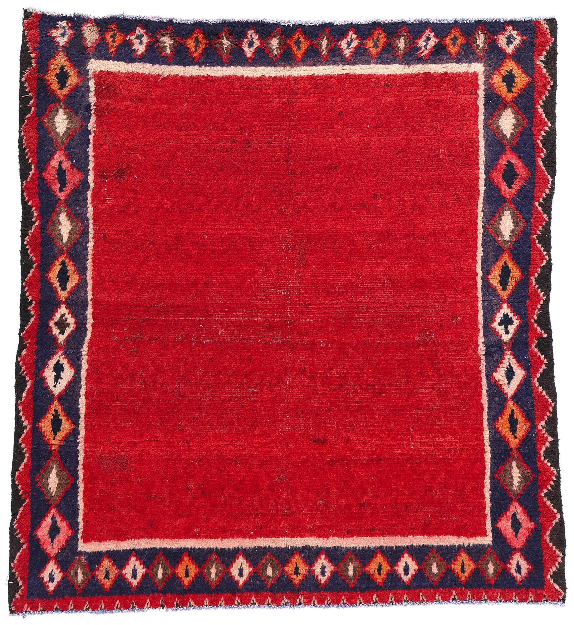 Roter persischer Lori-Teppich im Vintage-Stil mit Diamantbordüre