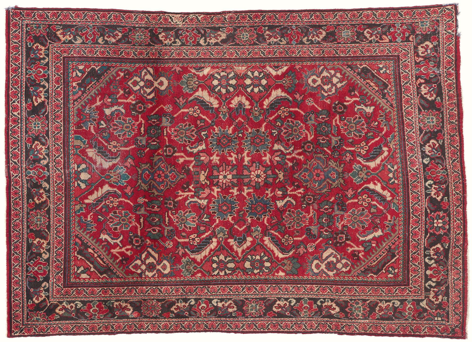 Tapis persan Mahal rouge vintage en vente 2