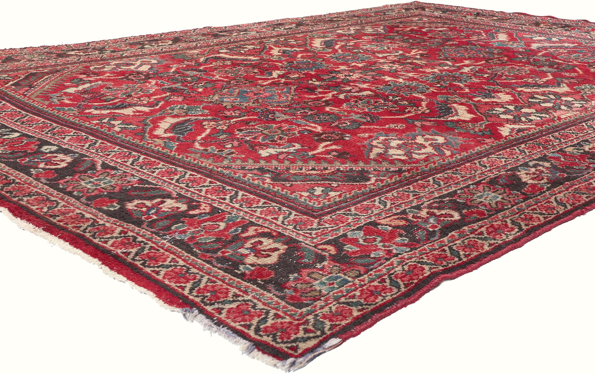 78715 Vintage Red Persian Mahal Rug, 07'02 x 10'02. Originating from Iran's Mahallat region in central Northwestern Iran, Persian Mahal rugs stand as exquisite examples of unparalleled craftsmanship and distinctive design. These rugs are celebrated